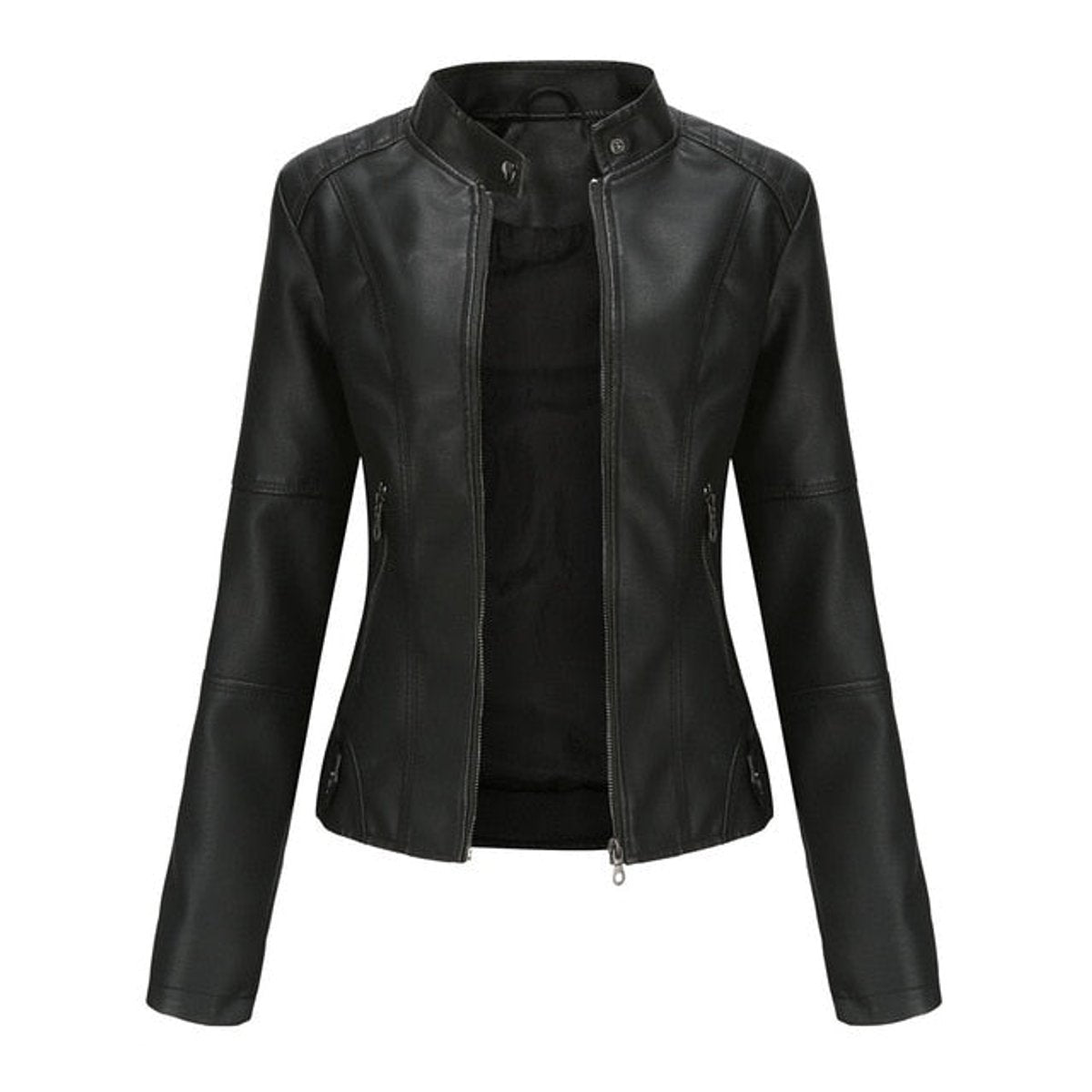 Charlotte | Women's Cropped Biker Jacket with Stand Collar