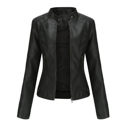 Charlotte | Women's Cropped Biker Jacket with Stand Collar