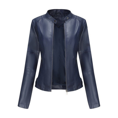 Charlotte | Women's Cropped Biker Jacket with Stand Collar