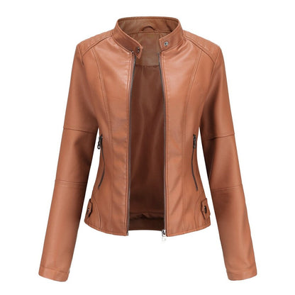 Charlotte | Women's Cropped Biker Jacket with Stand Collar
