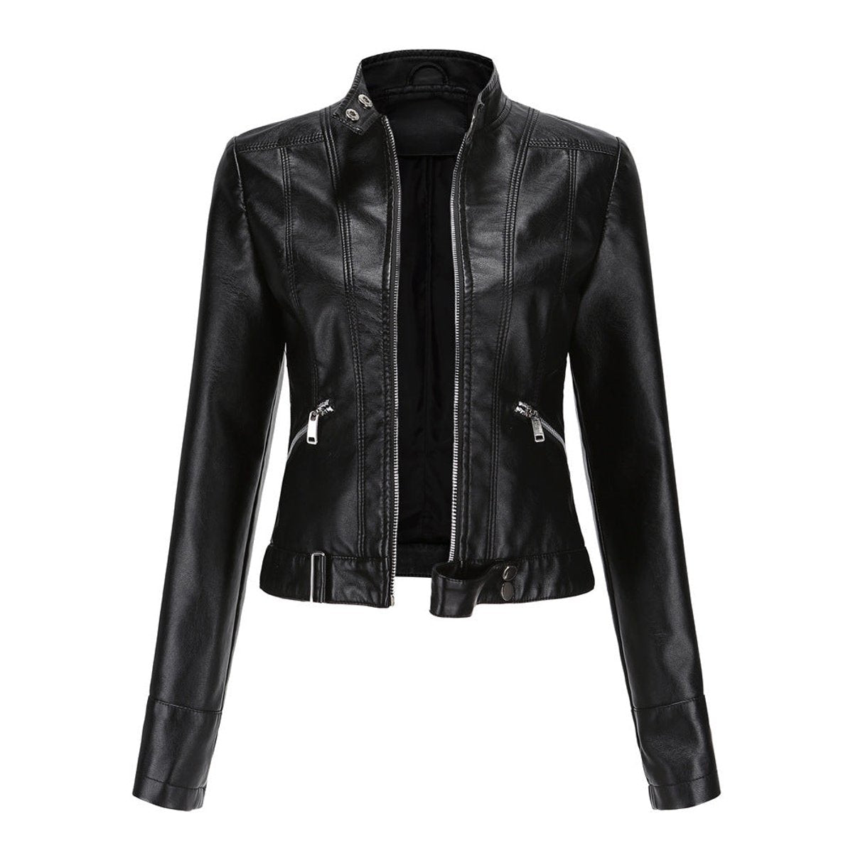 Olivia | Women's Cropped Faux Leather Biker Jacket with Zip Closure