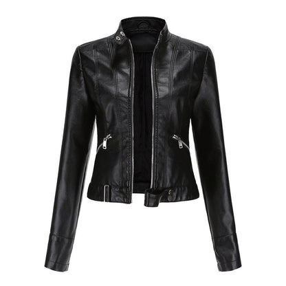 Olivia | Women's Cropped Faux Leather Biker Jacket with Zip Closure