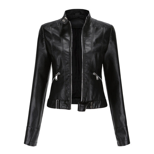 Olivia | Women's Cropped Faux Leather Biker Jacket with Zip Closure
