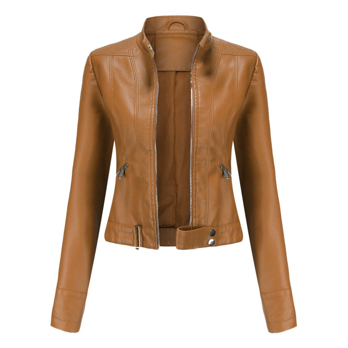Olivia | Women's Cropped Faux Leather Biker Jacket with Zip Closure