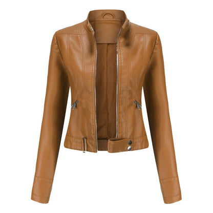 Olivia | Women's Cropped Faux Leather Biker Jacket with Zip Closure