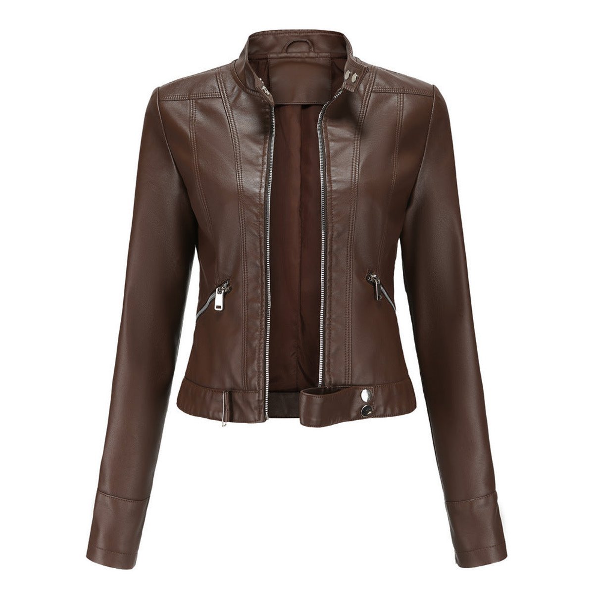 Olivia | Women's Cropped Faux Leather Biker Jacket with Zip Closure