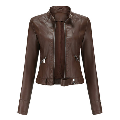 Olivia | Women's Cropped Faux Leather Biker Jacket with Zip Closure