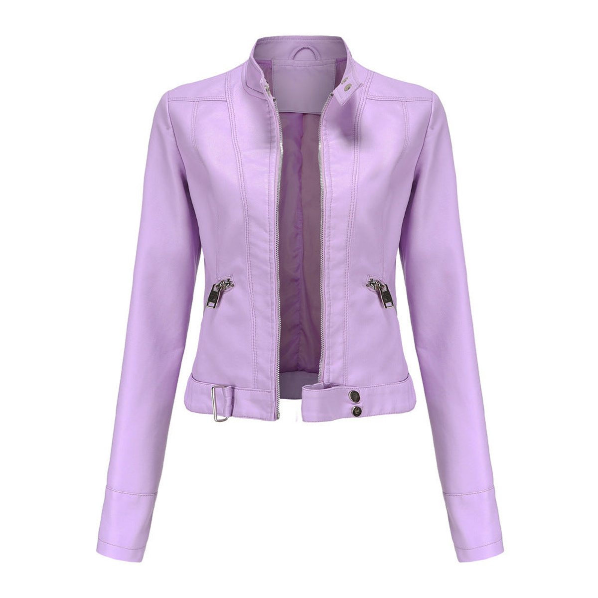 Olivia | Women's Cropped Faux Leather Biker Jacket with Zip Closure