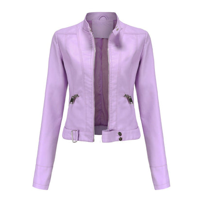 Olivia | Women's Cropped Faux Leather Biker Jacket with Zip Closure