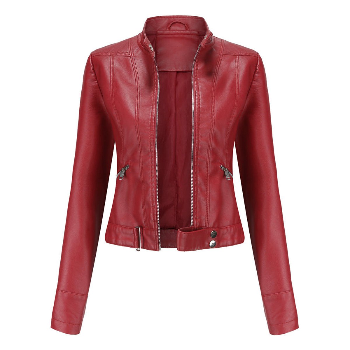 Olivia | Women's Cropped Faux Leather Biker Jacket with Zip Closure