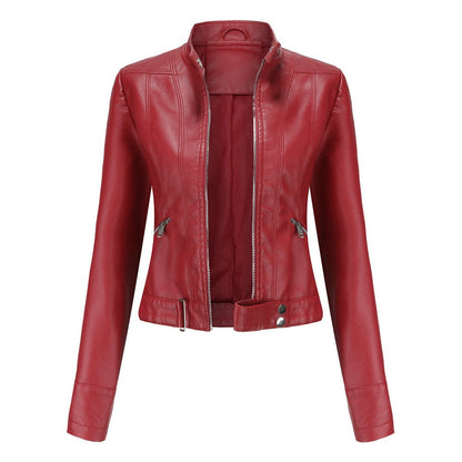 Olivia | Women's Cropped Faux Leather Biker Jacket with Zip Closure