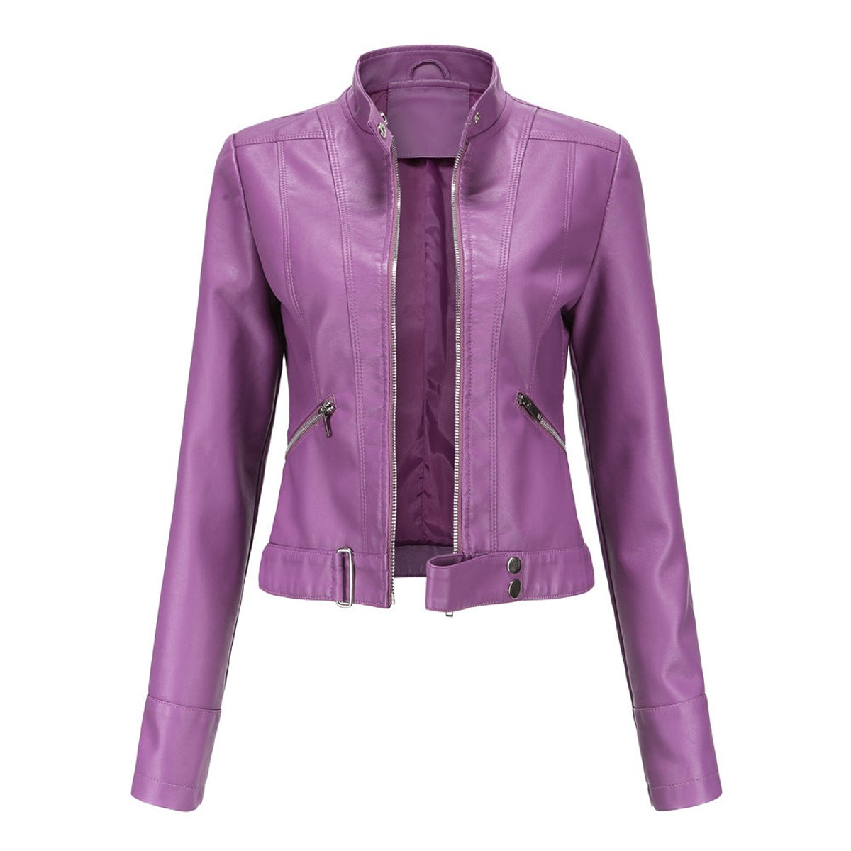 Olivia | Women's Cropped Faux Leather Biker Jacket with Zip Closure