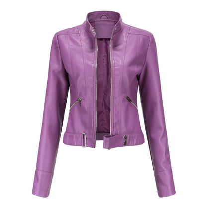 Olivia | Women's Cropped Faux Leather Biker Jacket with Zip Closure
