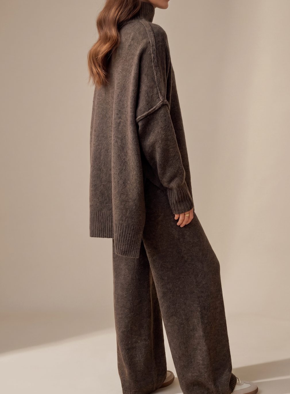 Hannah | Women's Oversize Turtleneck Knit Lounge Set with Wide Leg