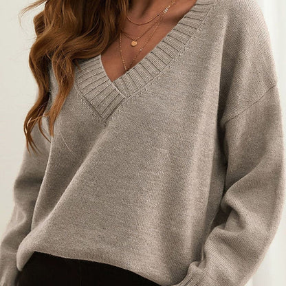 Victoria | Women's Oversize V-neck Knit Pullover with Long Sleeves