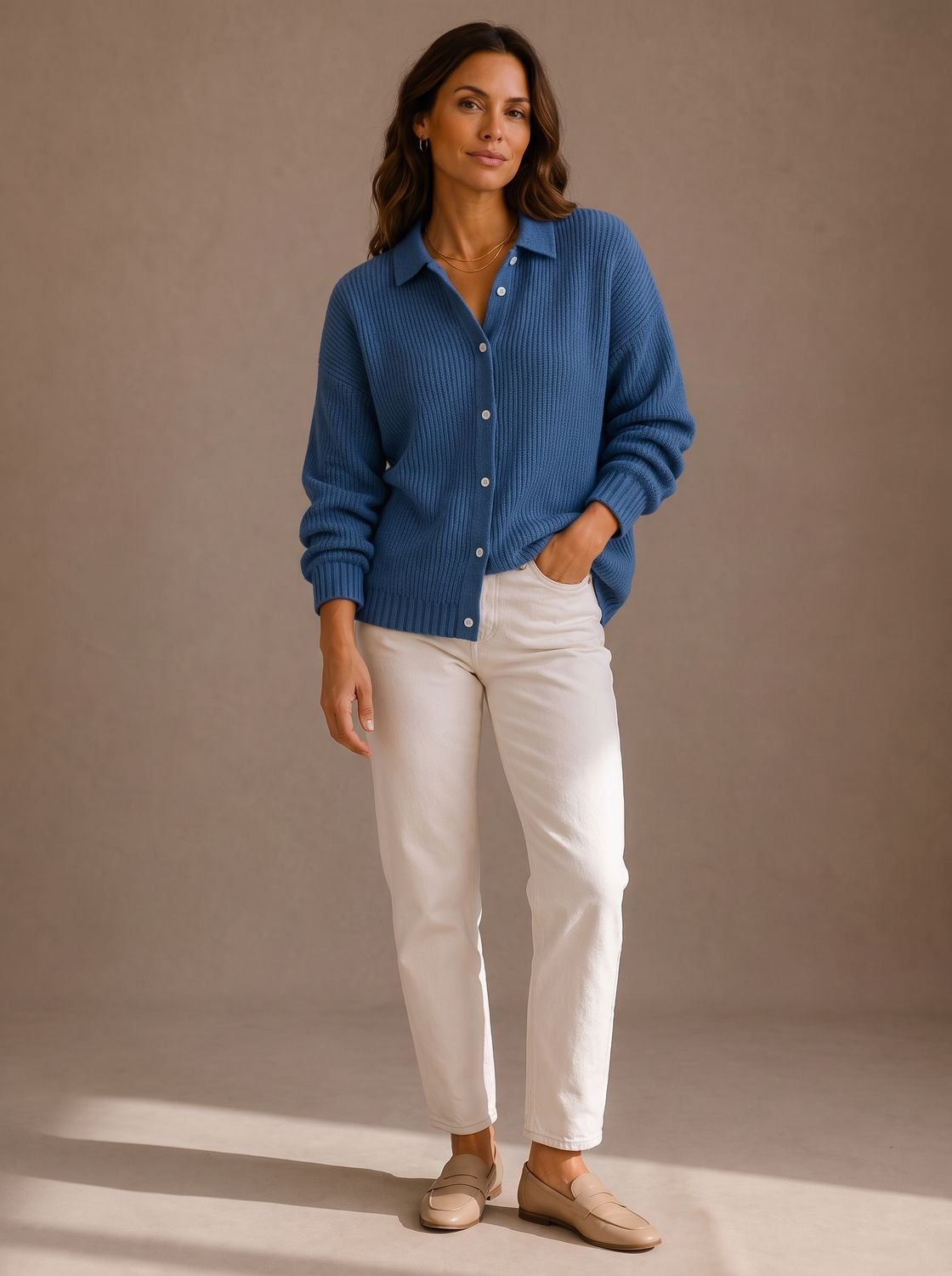 Saffron | Women's Oversized Cardigan with Collar and Button Placket