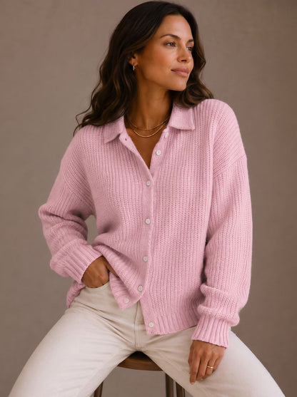 Saffron | Women's Oversized Cardigan with Collar and Button Placket