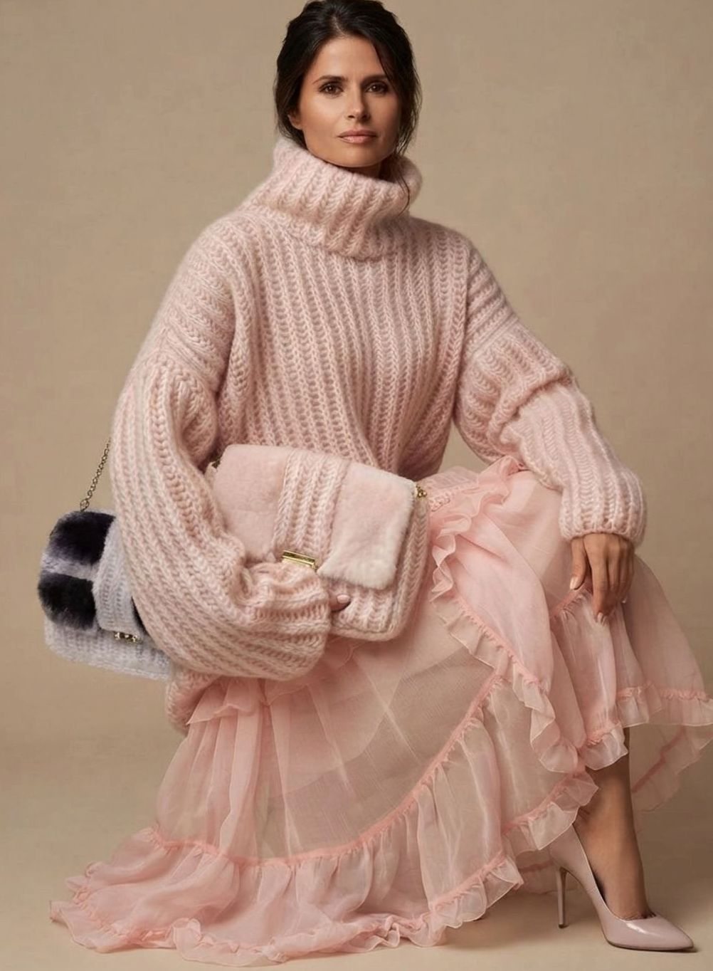 Harper | Women's Oversized Turtleneck Knit Pullover with Fluffy Warm Finish