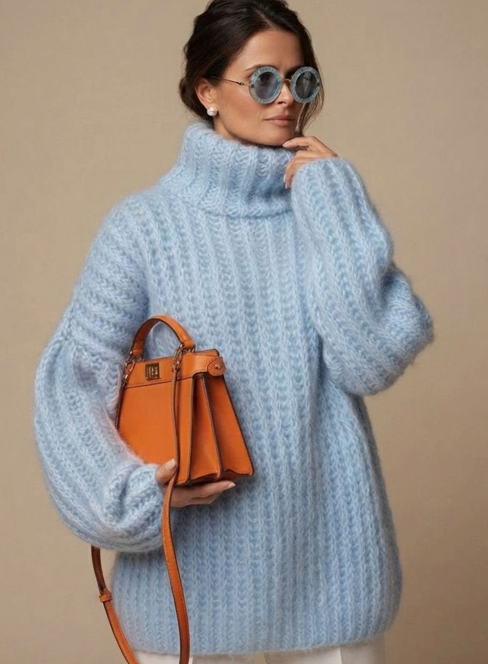 Harper | Women's Oversized Turtleneck Knit Pullover with Fluffy Warm Finish