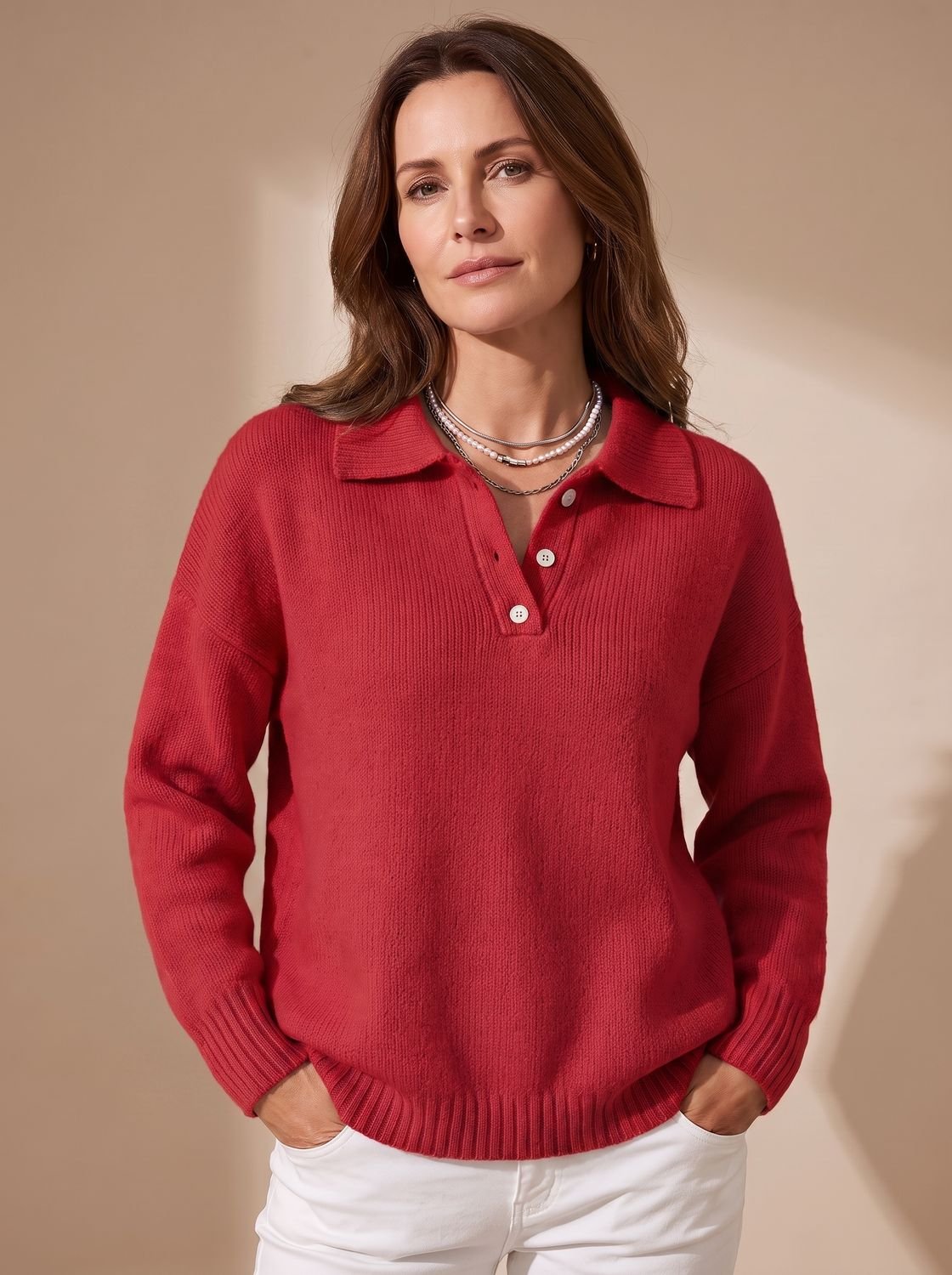 Jessalyn | Women's Polo Sweater with Long Sleeves and Knit Finish