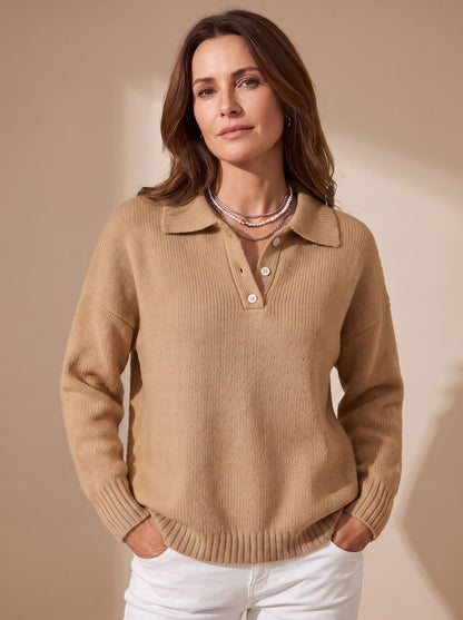 Jessalyn | Women's Polo Sweater with Long Sleeves and Knit Finish