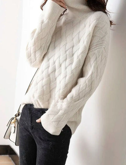 Elizabeth | Women's Oversized Cable Knit Turtleneck Sweater with Cashmere