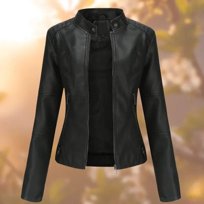 Emily | Women's Slim Fit Faux Leather Jacket with Stand Collar
