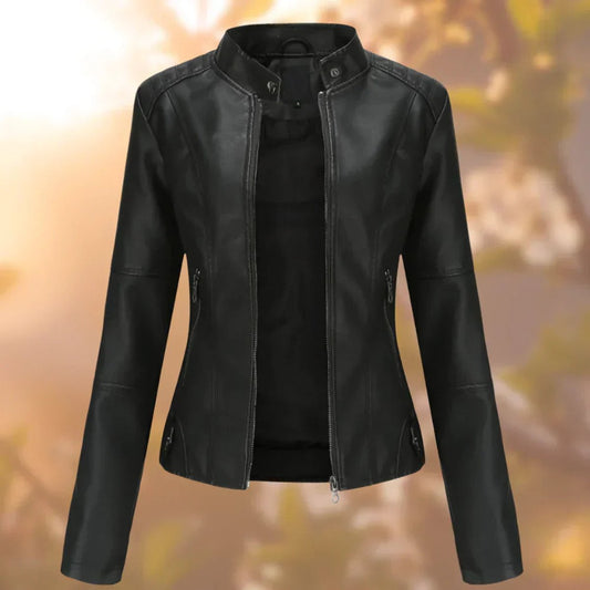 Emily | Women's Slim Fit Faux Leather Jacket with Stand Collar