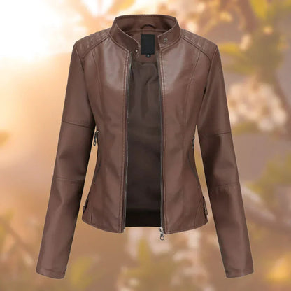 Emily | Women's Slim Fit Faux Leather Jacket with Stand Collar