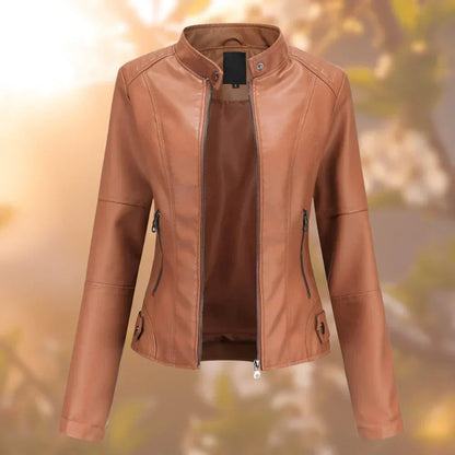 Emily | Women's Slim Fit Faux Leather Jacket with Stand Collar