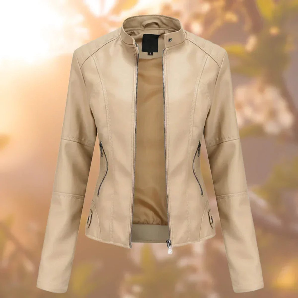 Emily | Women's Slim Fit Faux Leather Jacket with Stand Collar