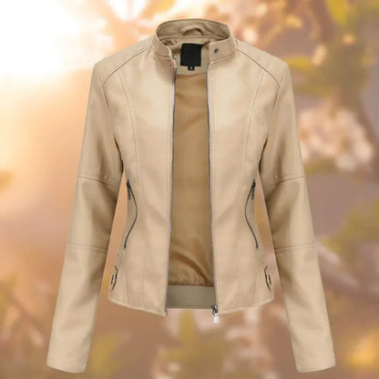 Emily | Women's Slim Fit Faux Leather Jacket with Stand Collar