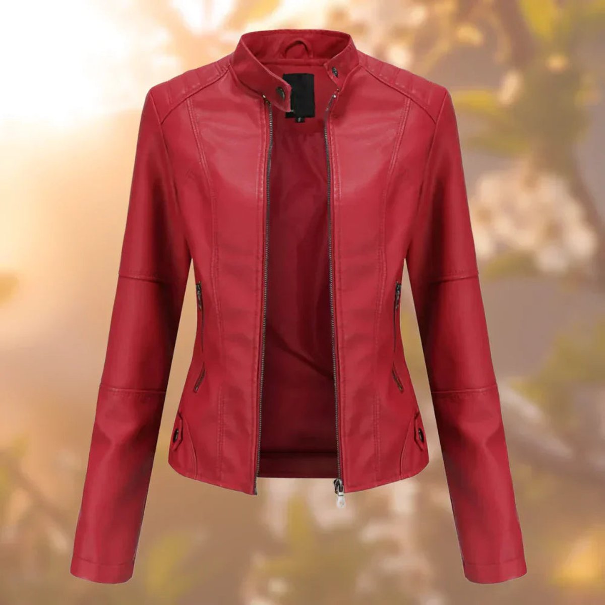 Emily | Women's Slim Fit Faux Leather Jacket with Stand Collar