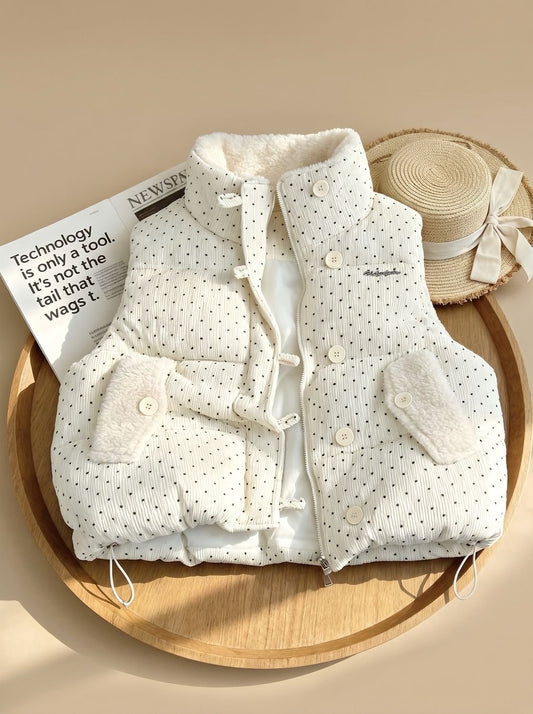 Belphoebe | Women's Dotted Quilted Vest with Teddy Lining and Stand-Up Collar