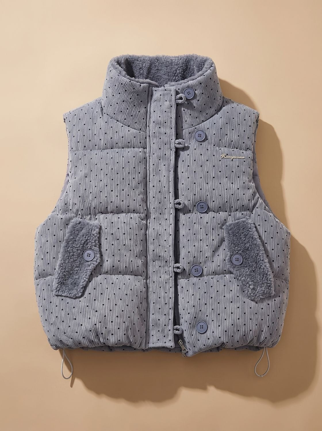 Belphoebe | Women's Dotted Quilted Vest with Teddy Lining and Stand-Up Collar