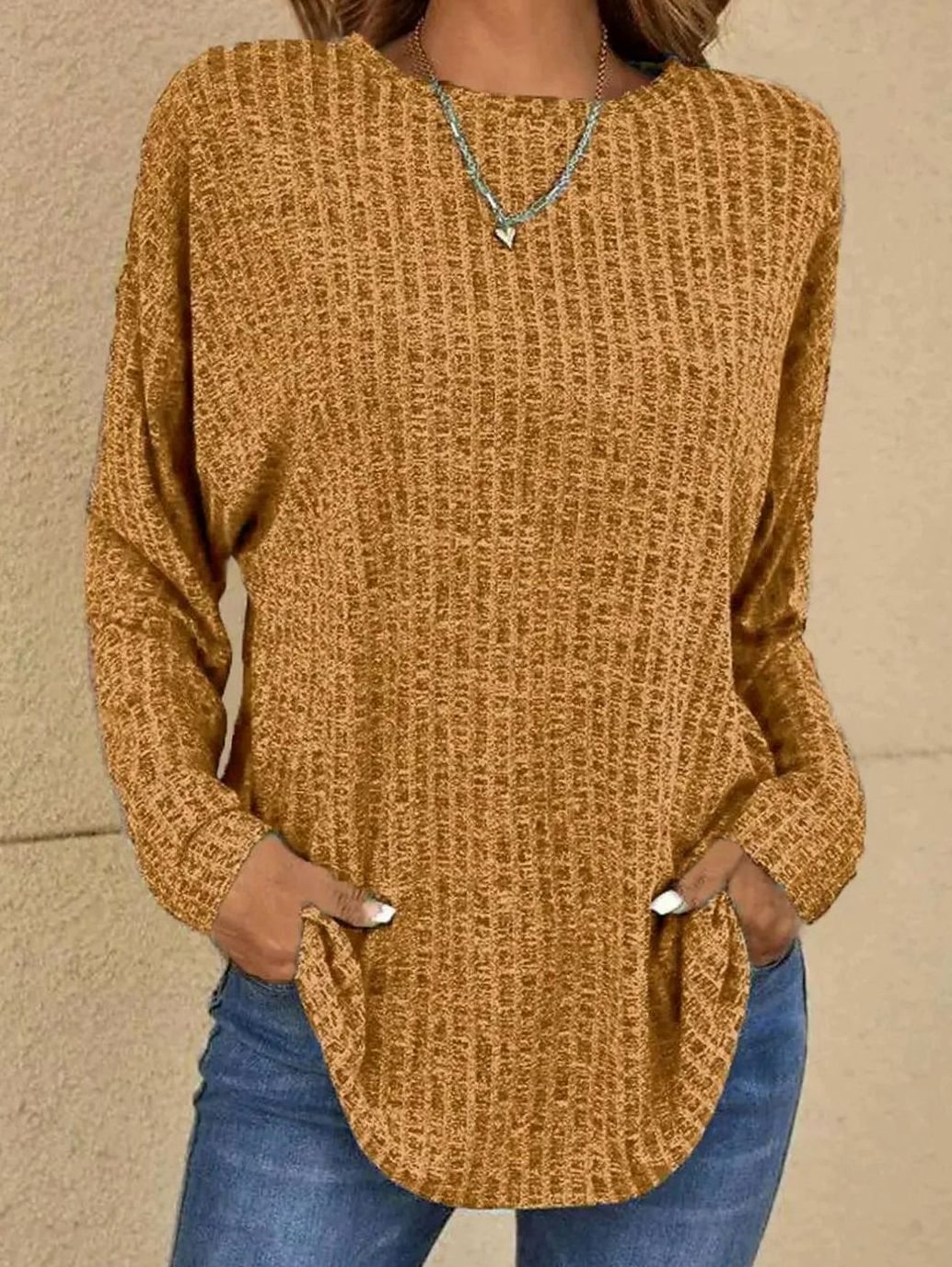 Sofia | Women's Casual Oversized Long Sleeve Pullover with Waffle-knit