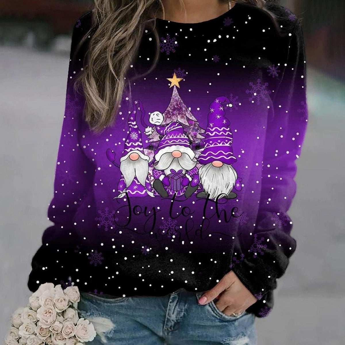 Violet | Women's Relaxed Fit Christmas Holiday Sweater with Round Neck