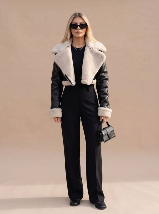 Amy | Women's Cropped Faux Leather Biker Jacket