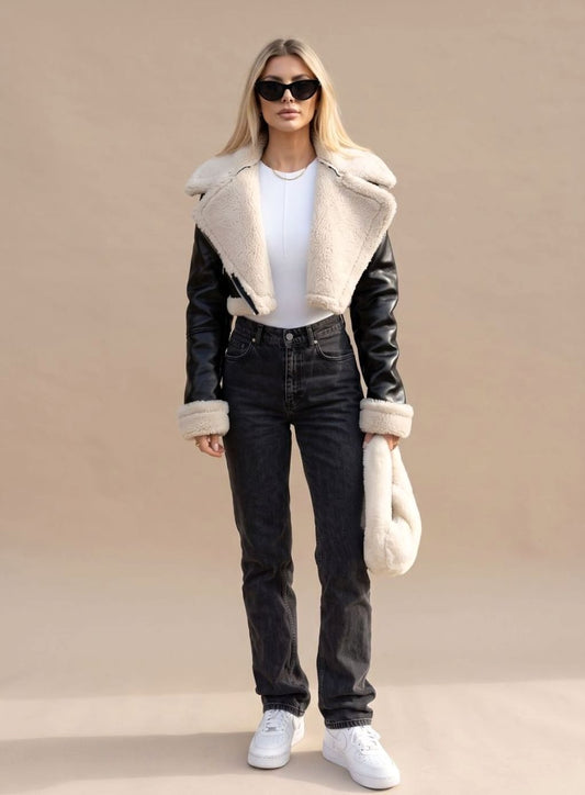 Amy | Women's Cropped Faux Leather Biker Jacket