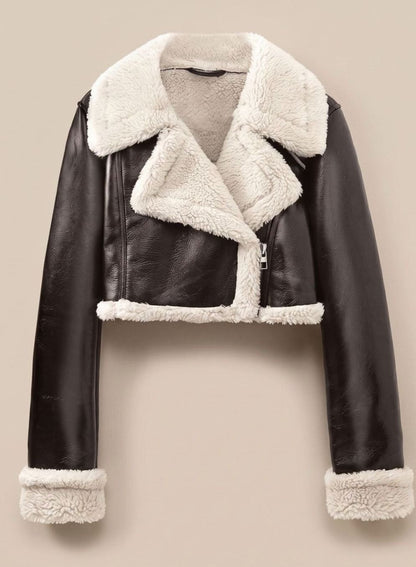 Amy | Women's Cropped Faux Leather Biker Jacket
