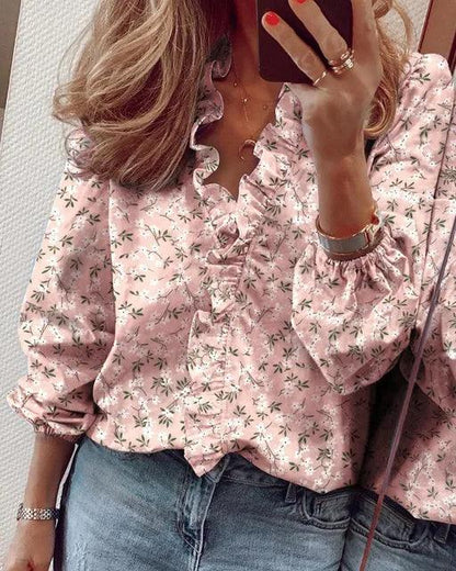 Elara | Women blouse with ruffle detail and V-neck design