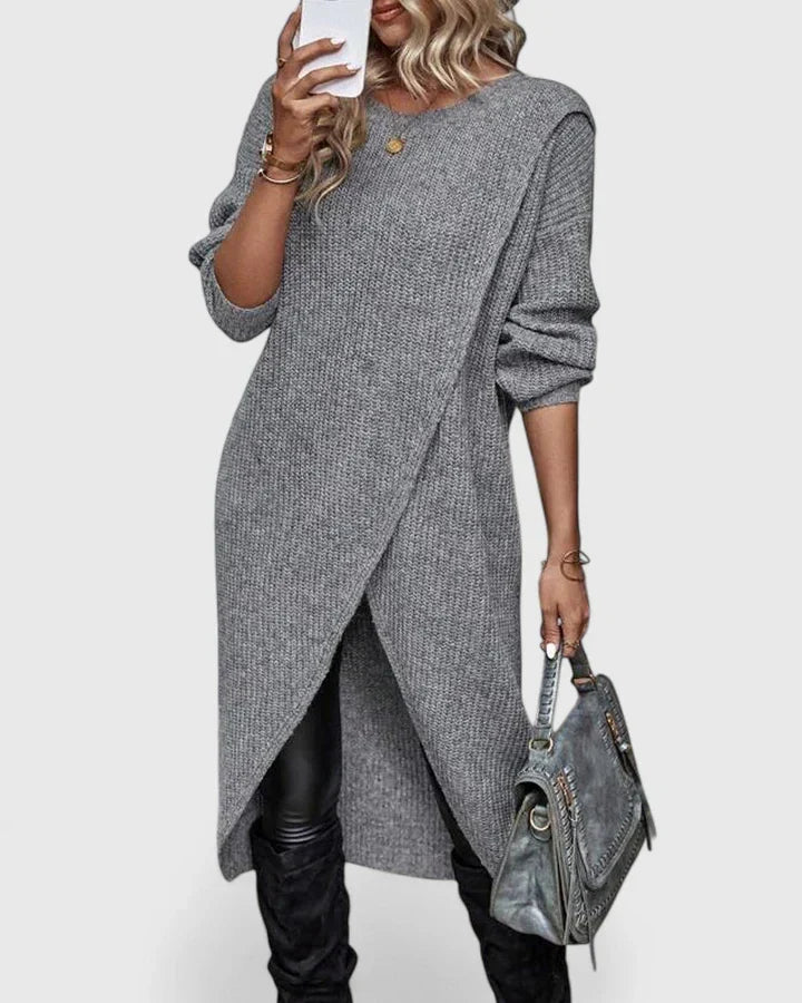 Linda | Women's Knit Sweater Dress with Wrap Hem