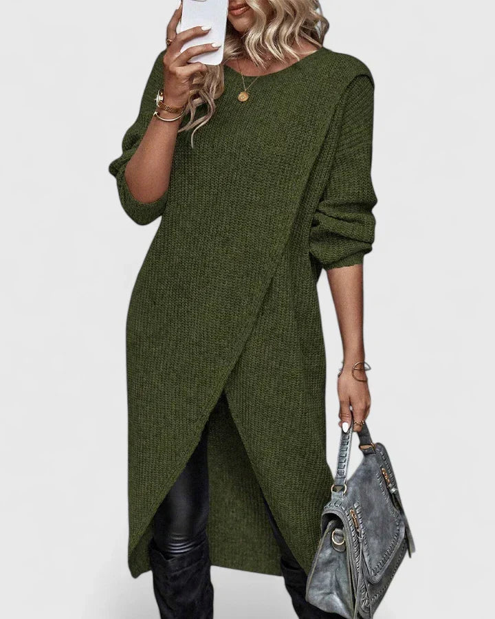 Linda | Women's Knit Sweater Dress with Wrap Hem
