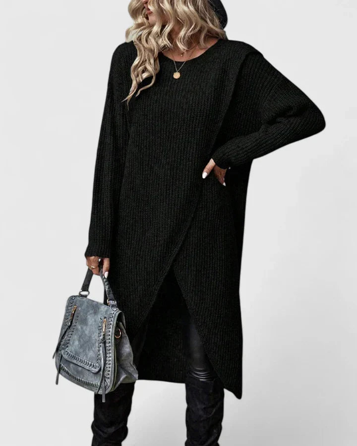 Linda | Women's Knit Sweater Dress with Wrap Hem