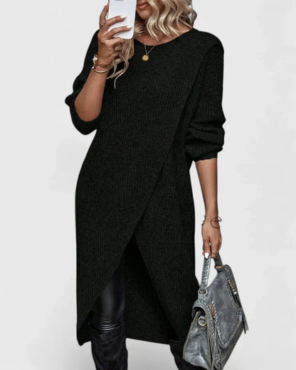 Linda | Women's Knit Sweater Dress with Wrap Hem