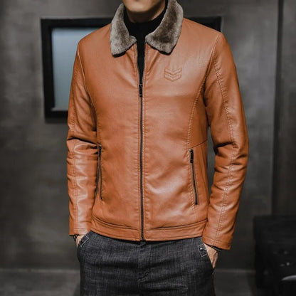 Easton | Windproof Faux Leather Jacket with Fur Trim