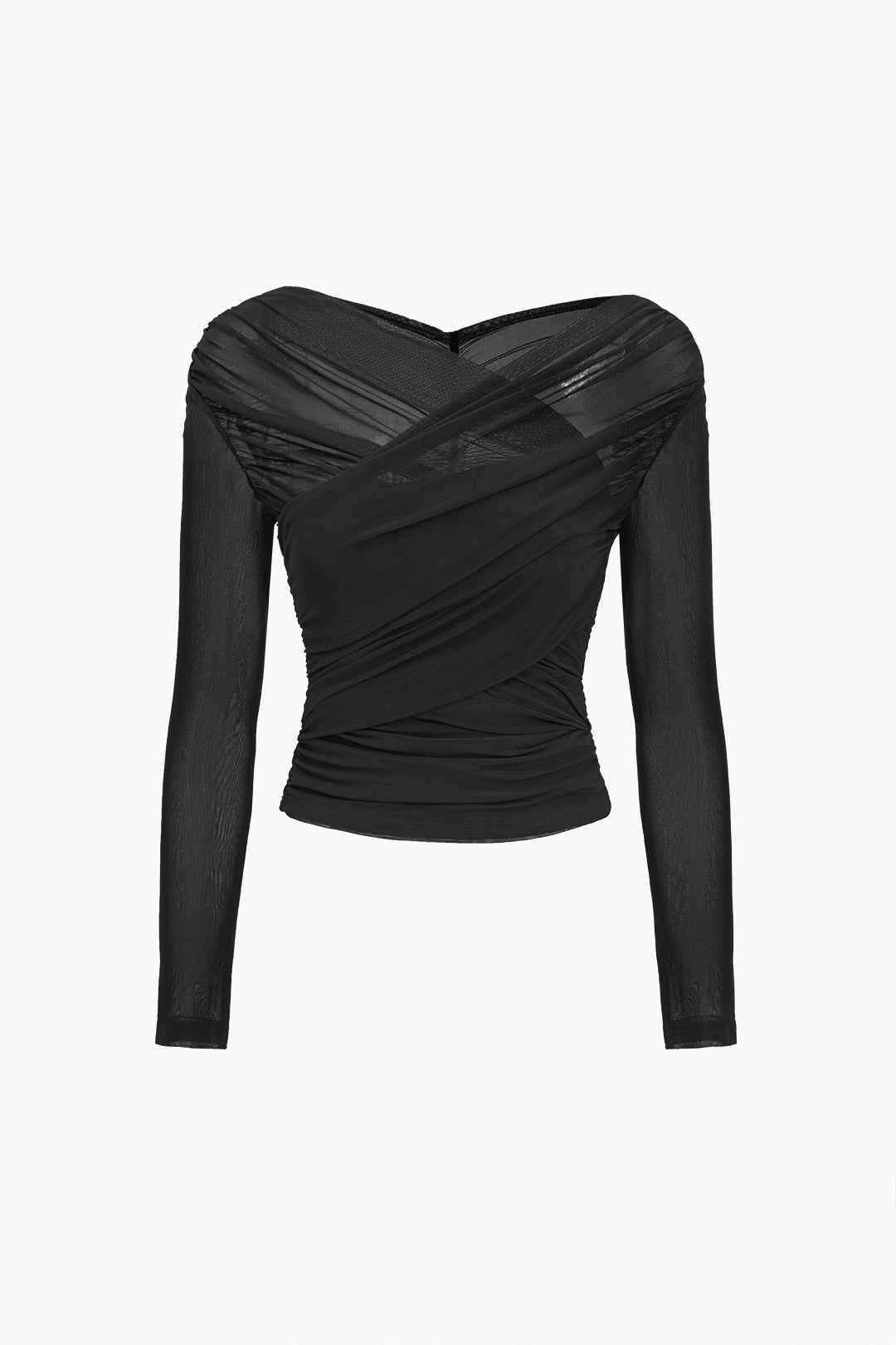 Selene | Women top with ruched detail and mesh long sleeves