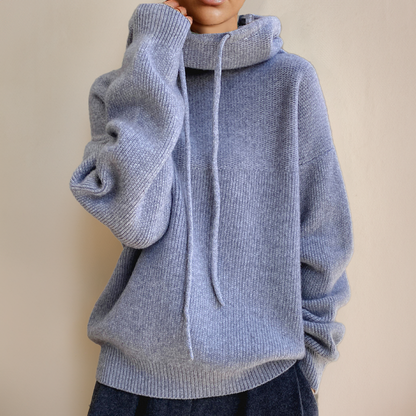 Barbara | Knit Hoodie Sweater with Drawstring Collar