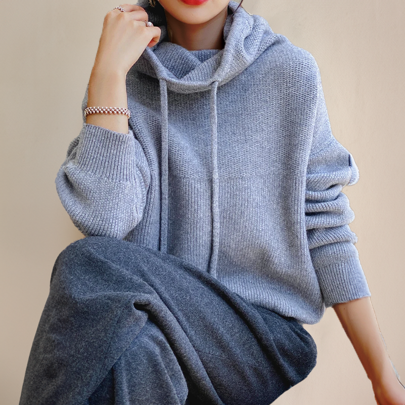 Christine | Women's Oversized Knit Hoodie with Stand Collar