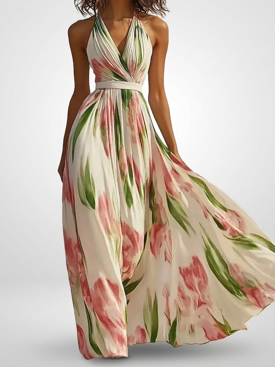 Scarlett | Women’s chiffon floral watercolor maxi dress with halter